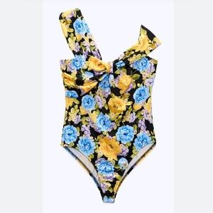 New ZARA FLORAL BODYSUIT black blue yellow size s